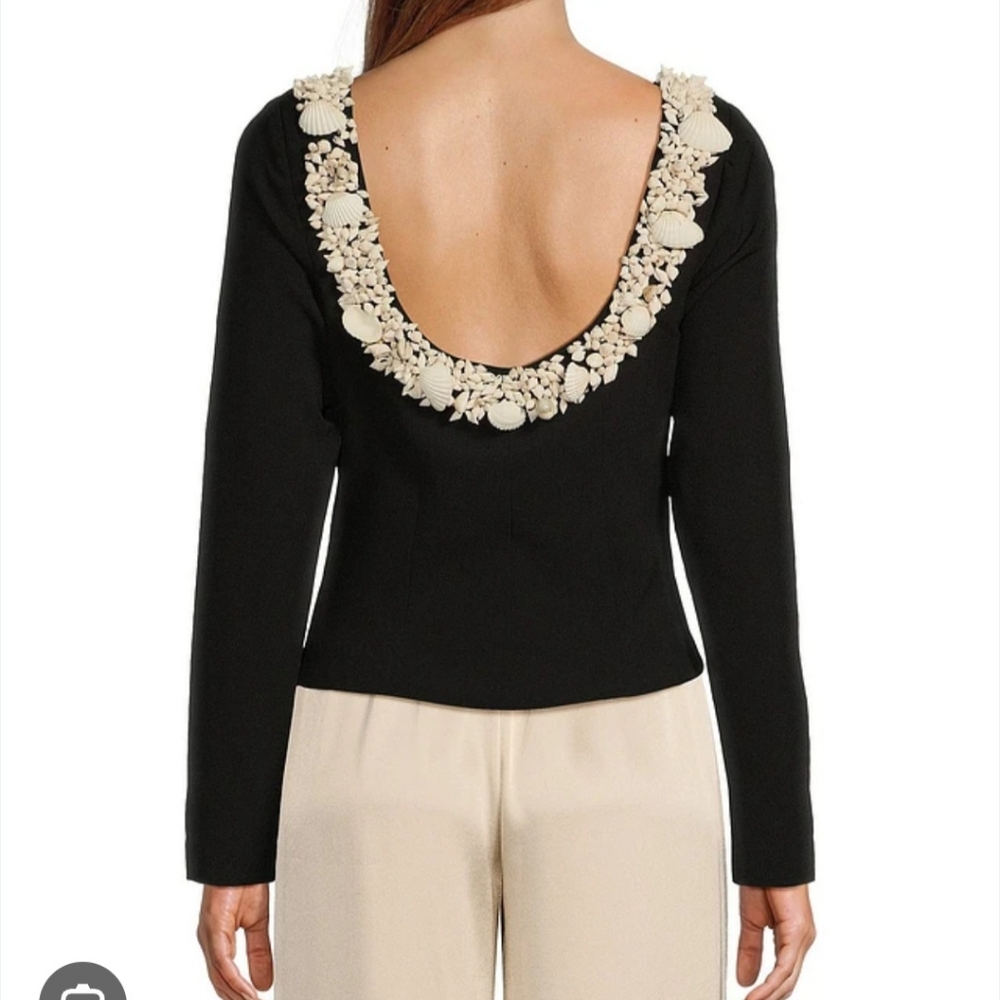 ANTONIO MELANI Black Top with Cream Embellished Scoop Back